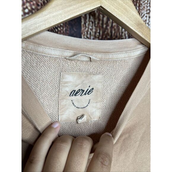 Aerie Sweatshirt Women’s Size XS Beige Brown Oversized Pullover Cozy - Picture 2 of 3